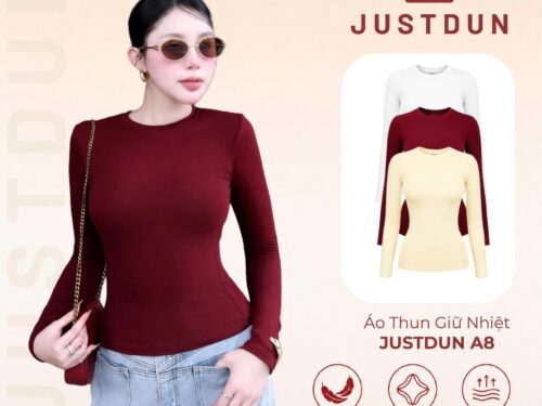 Áo Thun Giữ Nhiệt Nữ Dài Tay JUSTDUN A8 Cổ Tròn, Cotton Mịn Dày Dặn, Siêu Co Giãn Mềm Mại, Tôn Dáng,Giữ Nhiệt