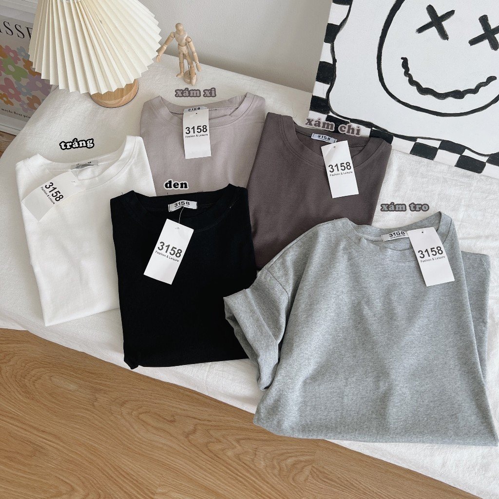 Áo thun trơn YUSTUDIO, áo 3158 cotton khô, áo thun nữ form rộng nam nữ tay lỡ mẫu trơn unisex